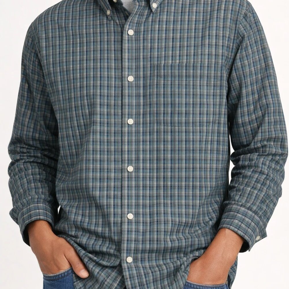 Duluth‎ Trading Plaid Button Down Shirt Green Blue Men’s XL Relaxed Fit